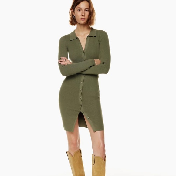 Wilfred olive green Cove long sleeve button up ribbed sweater dress - Medium - Picture 1 of 3